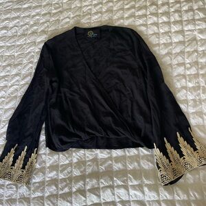 Blue Life boho embroidery sleeve blouse